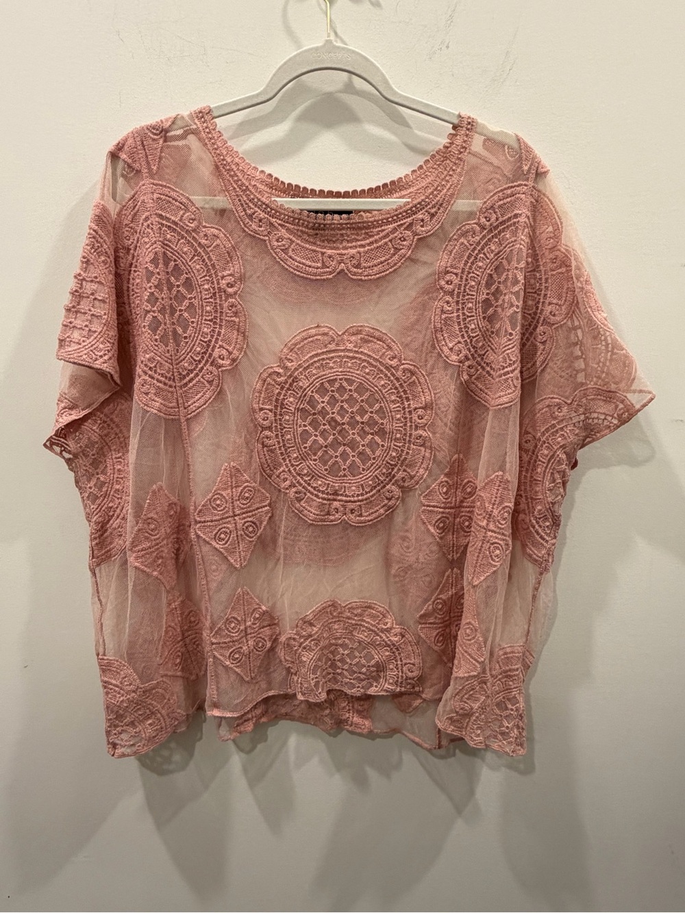 Joh Pink Mauve Floral Lace Crochet Oversized Romantic Cottagecore Womens fairy